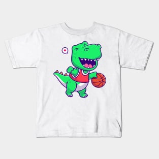 cute dinosaur playing basketball Kids T-Shirt